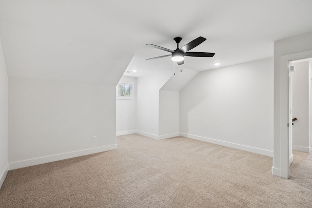 962 Belmont Rd, Clarksville, TN 37040 - additional living space featuring baseboards, light carpet, vaulted ceiling, ceiling fan, and recessed lighting