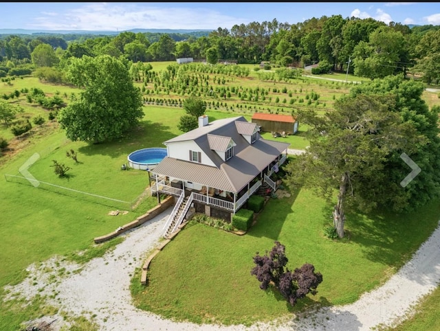 drone / aerial view with a rural view