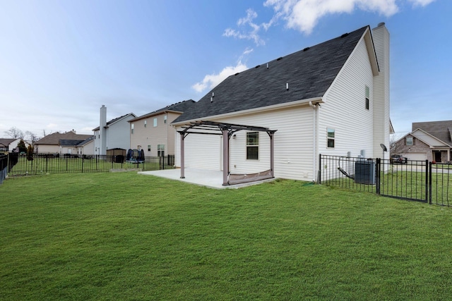 1025 Harper Dean Way, Gallatin, TN 37066 - back of property with a pergola, a patio area, a chimney, a shingled roof, and central AC unit