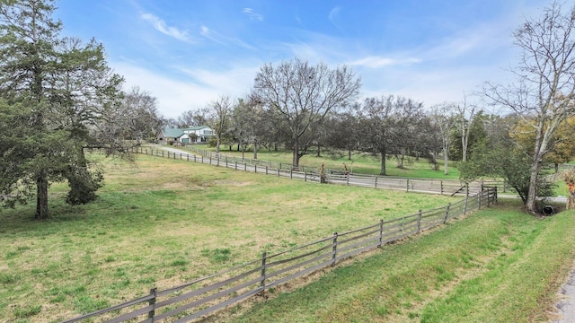 view of yard with fence and a rural view