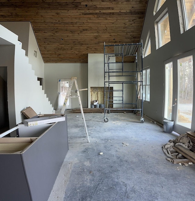 interior space featuring wooden ceiling and visible vents