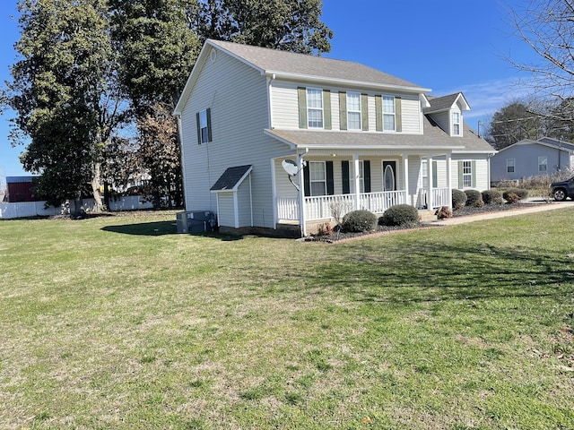 view of front of home featuring a porch and a front lawn