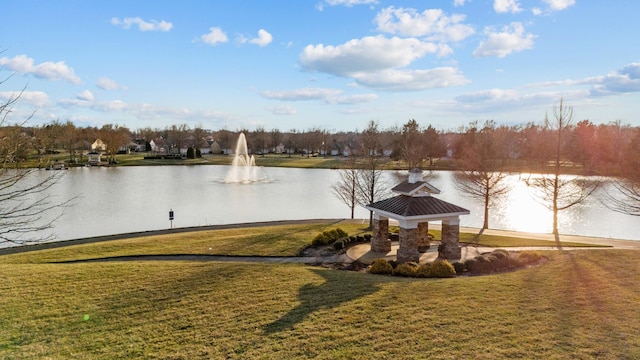 property view of water with a gazebo