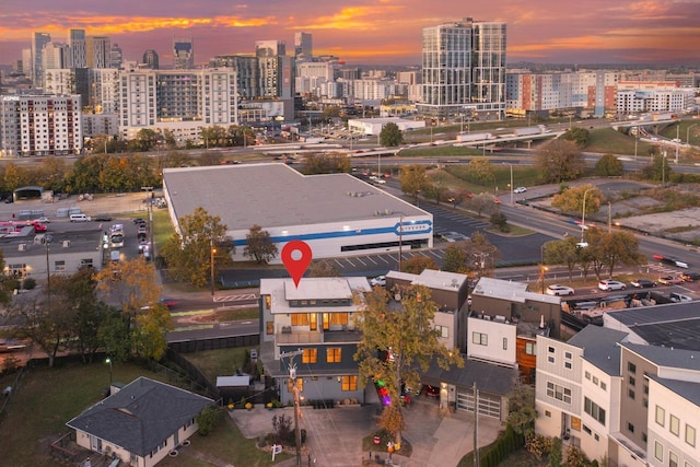 drone / aerial view with a view of city