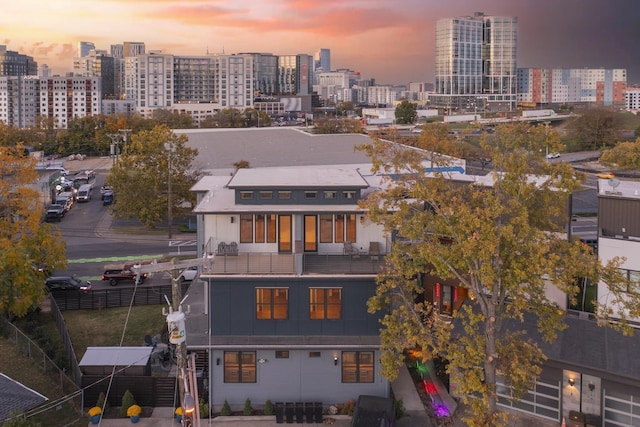 drone / aerial view with a city view