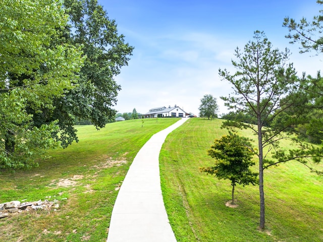 view of property's community with a lawn