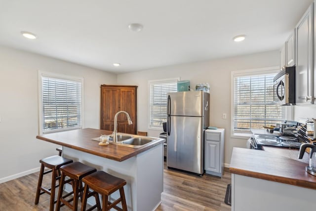 315B Bill Hunter Rd, Celina, TN 38551 - kitchen with a sink, wooden counters, appliances with stainless steel finishes, and a healthy amount of sunlight