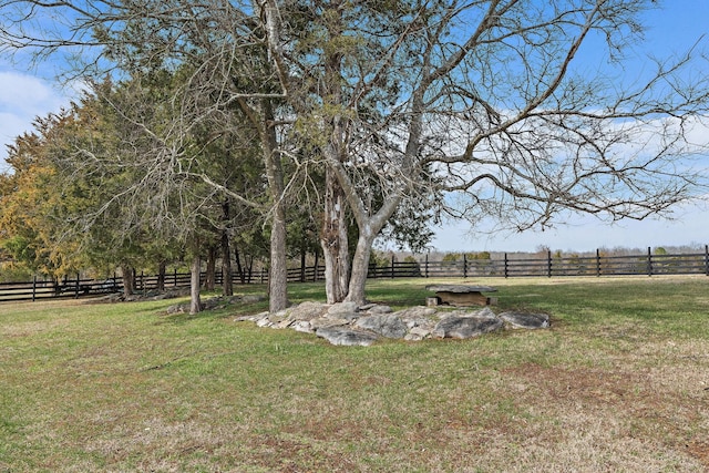 view of yard with a rural view and fence