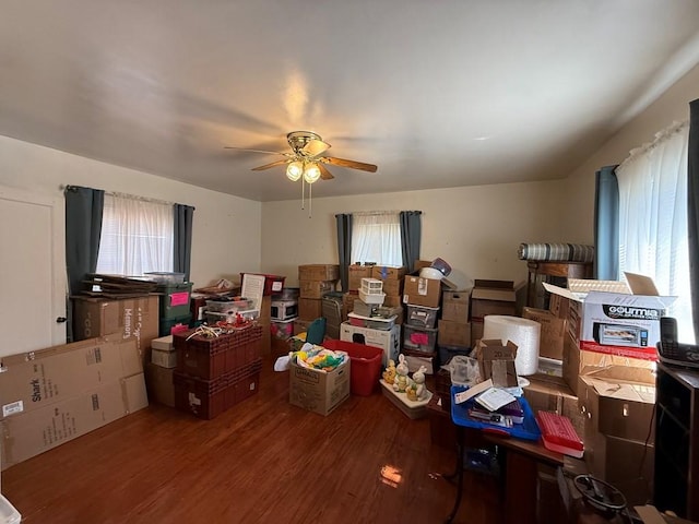 storage room featuring a ceiling fan