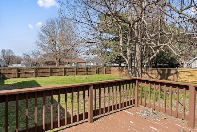 deck featuring a yard and a fenced backyard