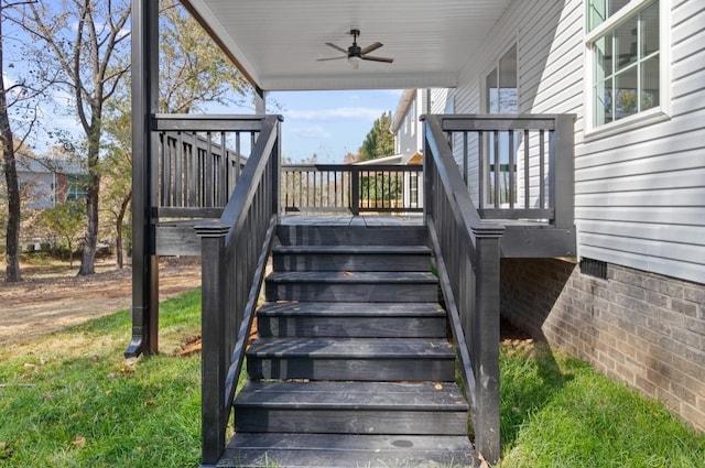 exterior space featuring stairway and ceiling fan