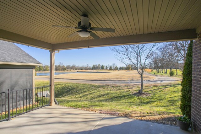 view of patio featuring ceiling fan