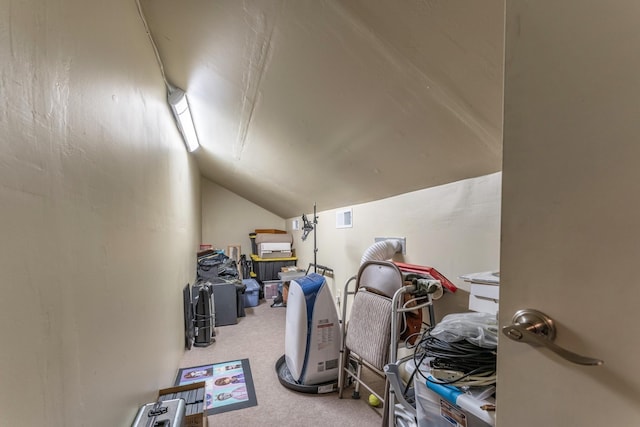 bonus room featuring visible vents, lofted ceiling, and carpet floors