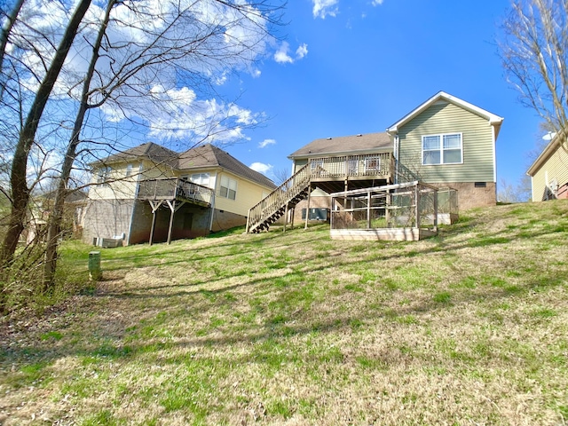 1016 Sunset Dr, Clarksville, TN 37040 - back of property featuring stairs, crawl space, a yard, and a wooden deck