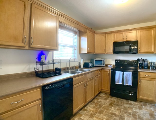 1016 Sunset Dr, Clarksville, TN 37040 - kitchen featuring a sink, black appliances, and a toaster