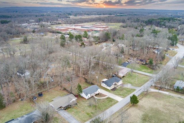 view of aerial view at dusk