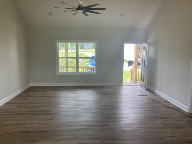 2486 Jason Dr, Chapel Hill, TN 37034 - unfurnished room featuring baseboards, a ceiling fan, dark wood-style flooring, and lofted ceiling