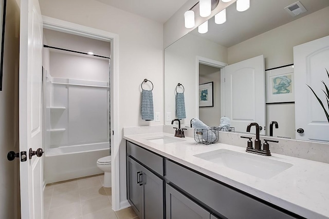 bathroom featuring tile patterned flooring, double vanity, visible vents, and a sink