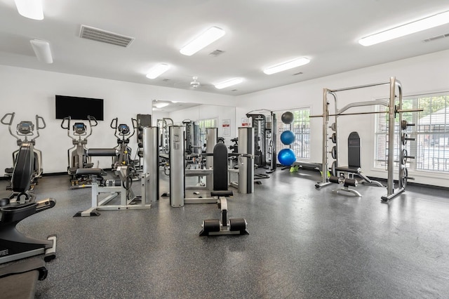 exercise room featuring visible vents