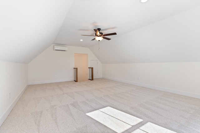 856 Tucker Rd, Dickson, TN 37055 - additional living space featuring a wall unit AC, lofted ceiling, light colored carpet, recessed lighting, and a ceiling fan