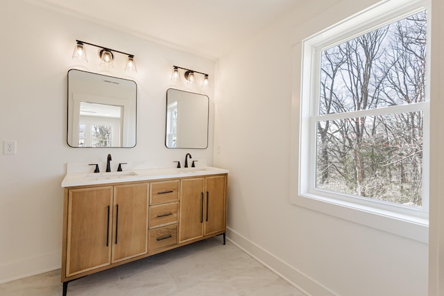 full bathroom with double vanity, a wealth of natural light, and a sink