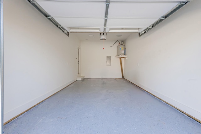 garage with electric panel and electric water heater