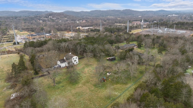 bird's eye view with a mountain view