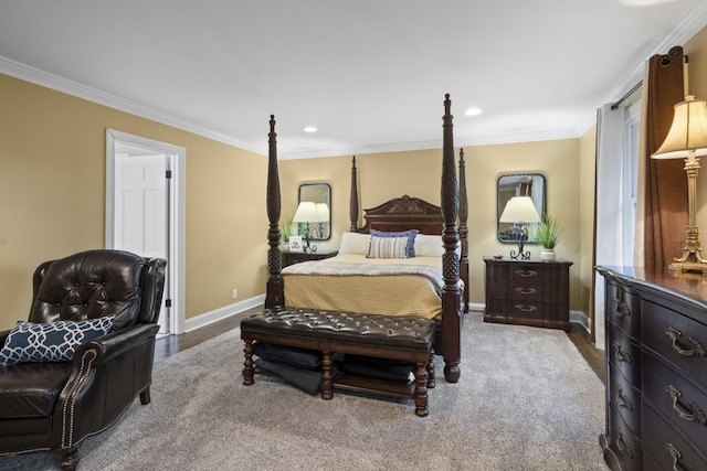 bedroom featuring recessed lighting, baseboards, and ornamental molding