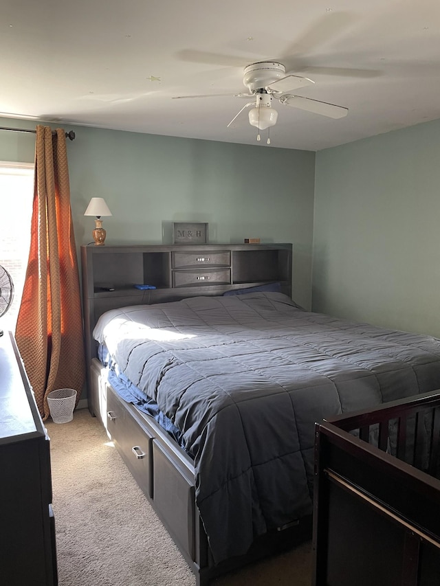 bedroom with carpet flooring and ceiling fan