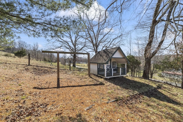 exterior space with an outbuilding