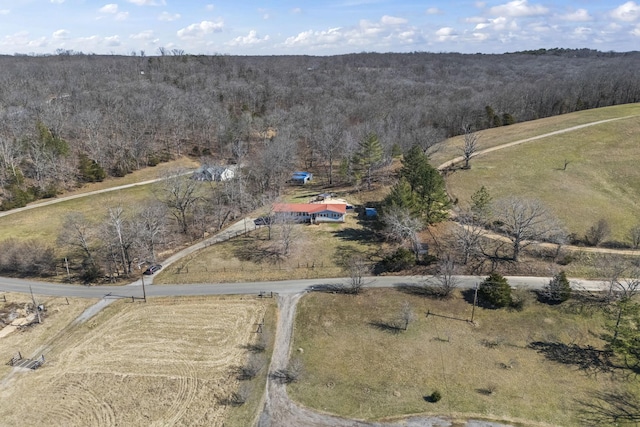 drone / aerial view with a rural view and a wooded view