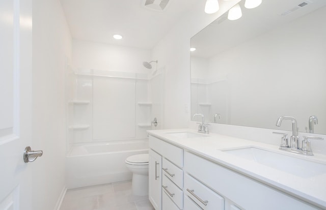 full bath with tile patterned flooring, toilet, visible vents, and a sink