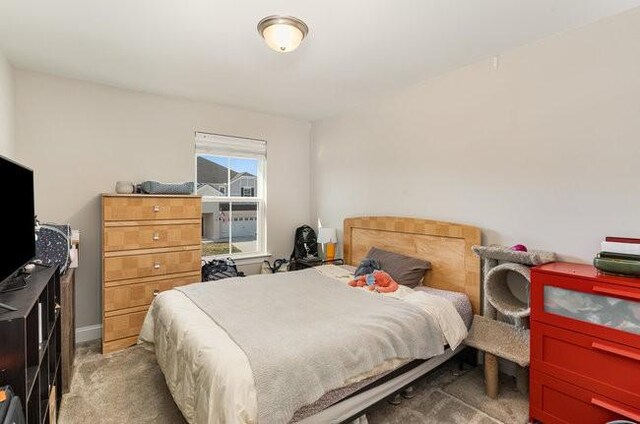 bedroom with light carpet