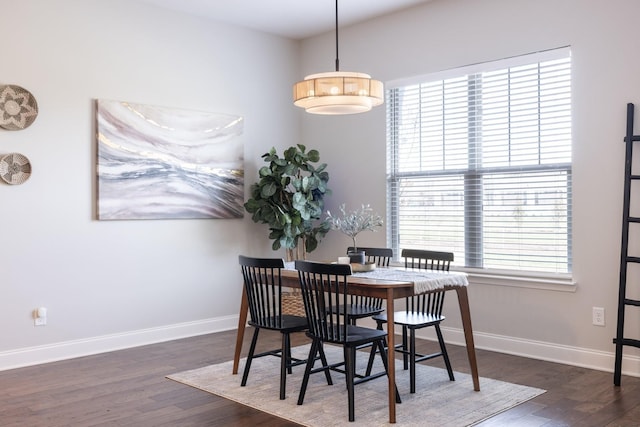 dining area featuring baseboards and wood finished floors