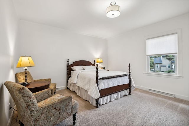 bedroom featuring carpet flooring, baseboards, and visible vents