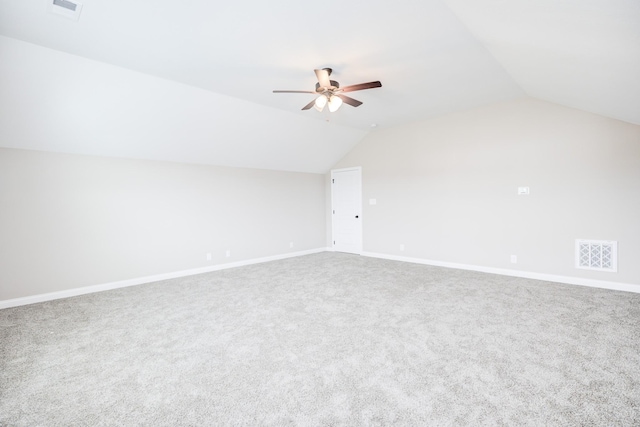 bonus room with visible vents, baseboards, a ceiling fan, and vaulted ceiling