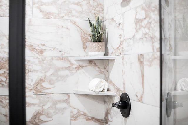 interior details with a marble finish shower