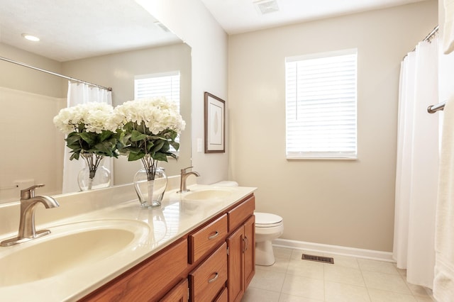 full bath with visible vents, toilet, and a sink