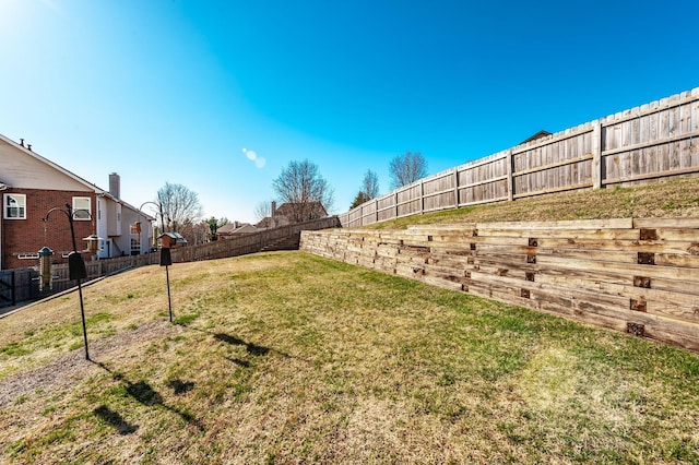 view of yard with a fenced backyard