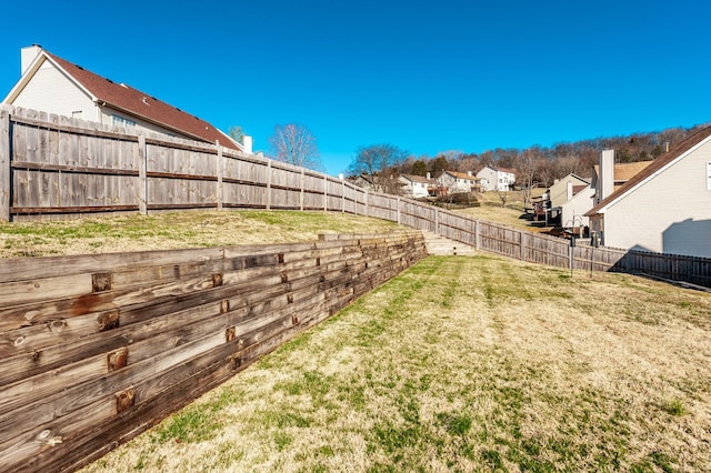 view of yard featuring a residential view and a fenced backyard