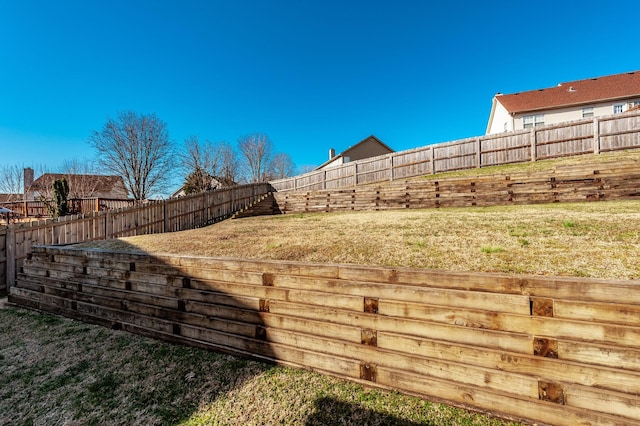 view of yard with a fenced backyard