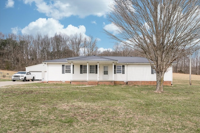 11216 Clay County Hwy, Moss, TN 38575 - view of front of property with metal roof, a porch, and a front yard