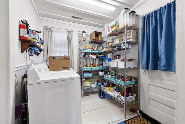 laundry room featuring visible vents, washer / clothes dryer, and laundry area