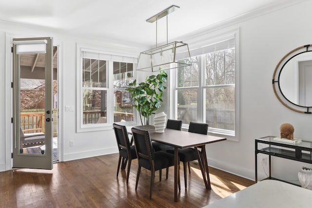 dining room with baseboards and dark wood-style floors