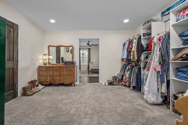 walk in closet with carpet