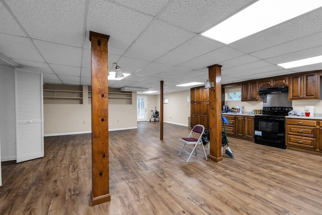 253 Main St, Ducktown, TN 37326 - below grade area featuring light wood-style flooring, baseboards, and a paneled ceiling