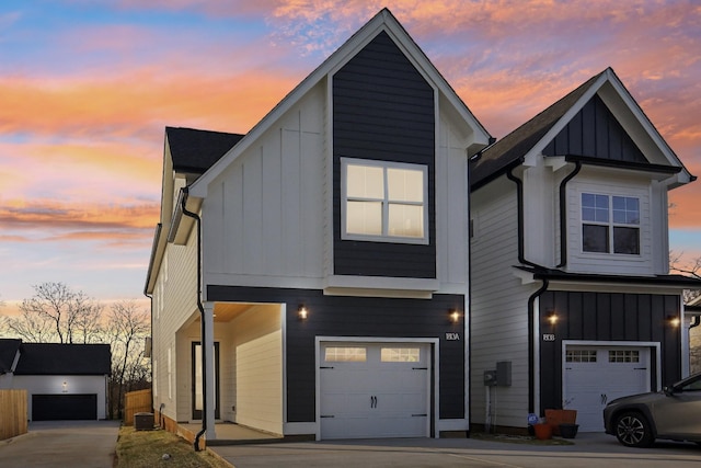 view of front of property featuring board and batten siding and an attached garage