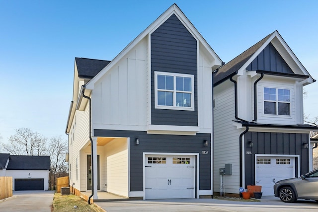 view of front of house with board and batten siding and an attached garage