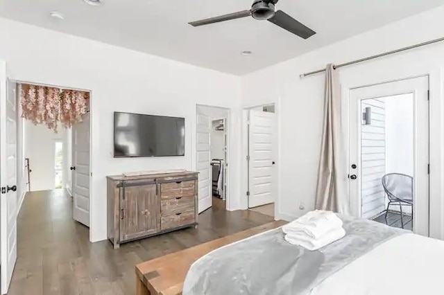 bedroom featuring ceiling fan and wood finished floors