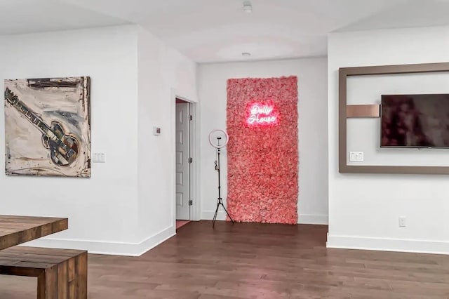 foyer entrance with baseboards and wood finished floors